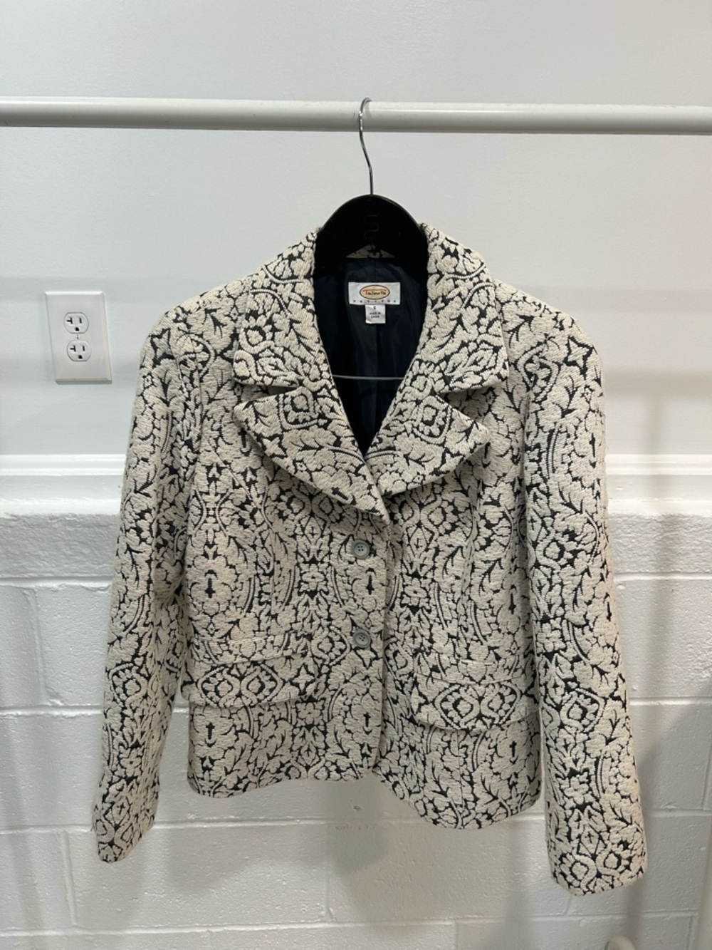 Talbots Cream & Black Bouclé Patterned Blazer